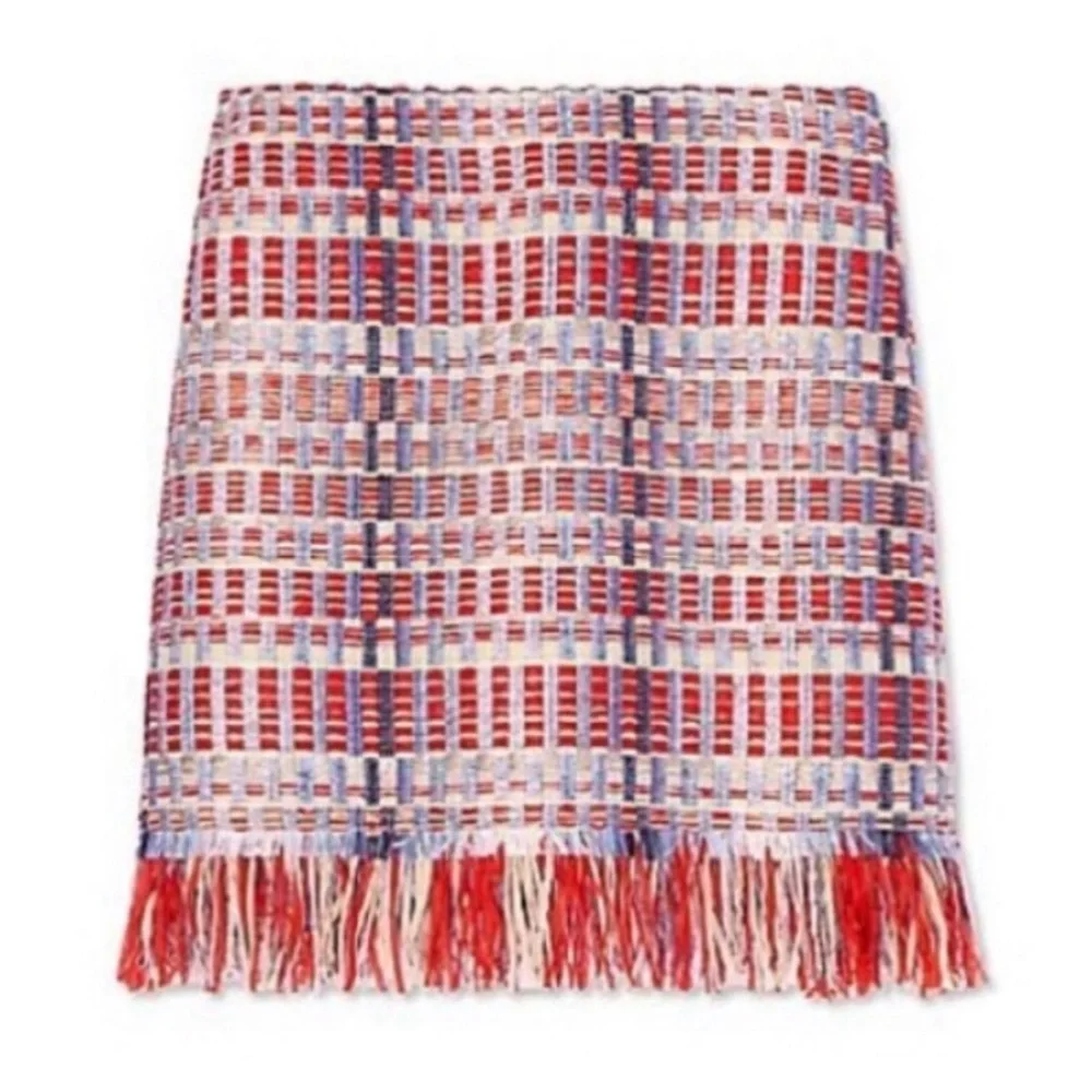 Tory Burch Tara Skirt Indigo Lurex Tweed Fringe Sz 2 Rare Runway 2016 Collection